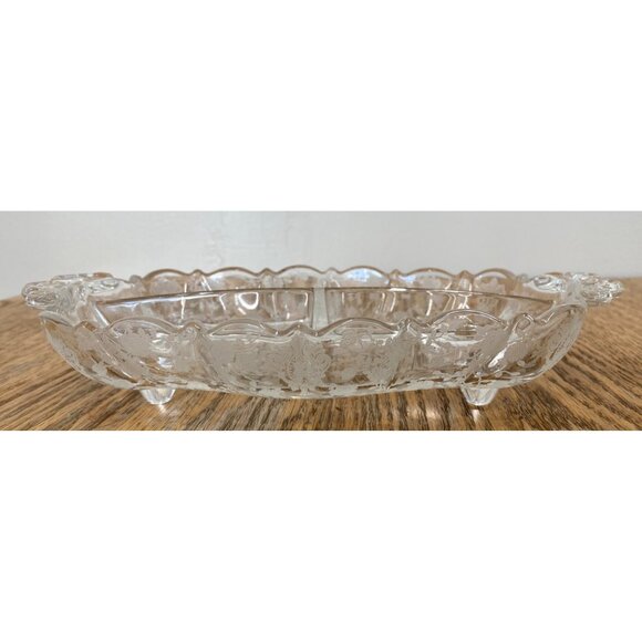 Vintage Footed Divided Dish Relish Floral Flower - Picture 11 of 11